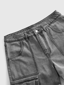 ROMWE MEN Street Life Men's Casual Straight Leg Denim Jeans With Pocket, Button And Eyelet Decor For Daily Wear - Grey - View 3