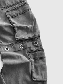 ROMWE MEN Street Life Men's Casual Straight Leg Denim Jeans With Pocket, Button And Eyelet Decor For Daily Wear - Grey - View 4