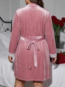 SHEIN CURVE+ Women's Plus Size 22W 2 Pieces Set, Autumn/Winter Velvet Cardigan + Dress Christmas - Dusty Pink - View 2