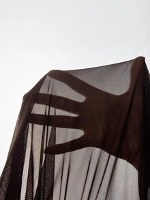 JIAN LASALA Mesh One Shoulder Long Sleeve Draping Overlapped Long Dress Vacation Party Elegant - Coffee Brown - View 9
