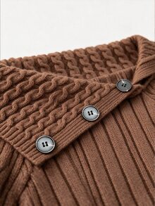 Penseblé Elegant Mature Party Dinner City Break Everyday Cold Shoulder Long Sleeved Niche Design Women's Sweater Dress, Fall Date Outfit Thanksgiving Brown - Brown - View 6