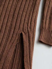 Penseblé Elegant Mature Party Dinner City Break Everyday Cold Shoulder Long Sleeved Niche Design Women's Sweater Dress, Fall Date Outfit Thanksgiving Brown - Brown - View 7