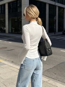 valorelle valorelle Women's French Elegant Winter Brushed Ribbed Flare Long Sleeve Top Frog Buttons, Suitable For Christmas, Halloween New Year Everyday Date White - White - View 3