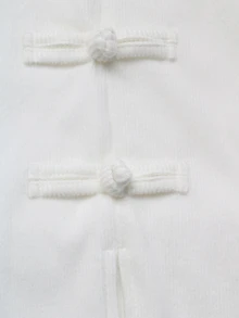valorelle valorelle Women's French Elegant Winter Brushed Ribbed Flare Long Sleeve Top Frog Buttons, Suitable For Christmas, Halloween New Year Everyday Date White - White - View 9