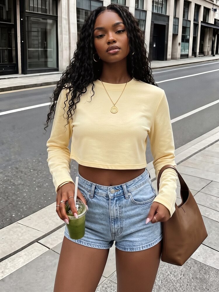 Rovax Women's Long-Sleeved Crew Neck T-Shirt, Loose And Comfortable, Basic Style For Autumn And Winter - Yellow - View 3