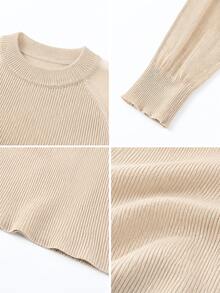 SHEIN 女款秋季薄款鏤空針織上衣 修身顯瘦 優雅素色內搭圓領毛衣 - 駝色 - 查看 6