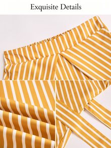 SOLERSUN Sexy Modest Elegant Women's Commuter Professional Old Money Style Golden Yellow Striped Suit, Autumn/Winter Long Sleeve Design Dinner Party Night - Yellow - View 8