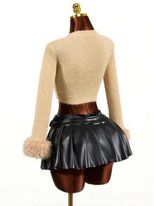 Mistrie Sweater Wanita Gaya Prancis Y2K Seksi Serbaguna Berbulu dengan Manset Patchwork Cocok untuk Acara Keluar Rumah di Musim Gugur - Khaki - View 6