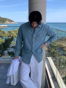 DAZY Summer Solid Blue Washed Distressed Men's Denim Jacket - Blue - View 4