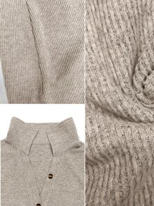 Velvienne Women's Plus Size Knit Dress With Lapel Collar And Half-Button Front, Loose Fit Mid-Length Knit Dress With Pockets, Casual Autumn/Winter Outing Dress - Volcanic Gray - View 8