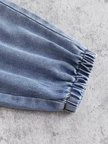 SHEIN 2pcs Tween Boy Fashion Navy Blue Sweatshirt & Washed Denim Jeans Set, Patchwork Denim Pocket Design, Soft Comfortable Fabric, Easy To Wear, Suitable For Spring And Autumn, School, Outings, Must-Have Street Style Outfit For Boys - Blue - View 7