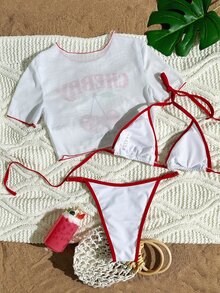 SHEIN Swim 女士防晒衣 - 紅白色 - 查看 3