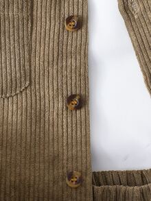 2pcs/Set Boys Casual Corduroy Fabric Long Sleeve Shacket And Pants Set, Suitable For Spring/Autumn Daily Casual Wear, Suitable For Autumn/Winter Young Boy Outfit, Comfortable Fabric, Fashionable Fit, Spring/Summer New Style, Suitable For Multiple Seasons And Occasions - Khaki - View 3
