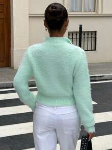 Muchica Women's Autumn/Winter Casual Light Green Cardigan Mint Green Autumn/Winter Button Sweater Christmas New Year - Teal Blue - View 2