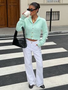 Muchica Women's Autumn/Winter Casual Light Green Cardigan Mint Green Autumn/Winter Button Sweater Christmas New Year - Teal Blue - View 5
