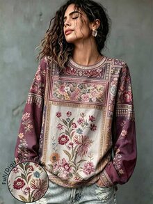 Breezaya Plus Size Autumn Casual Floral Print T-Shirt Fall - Multicolor - View 1