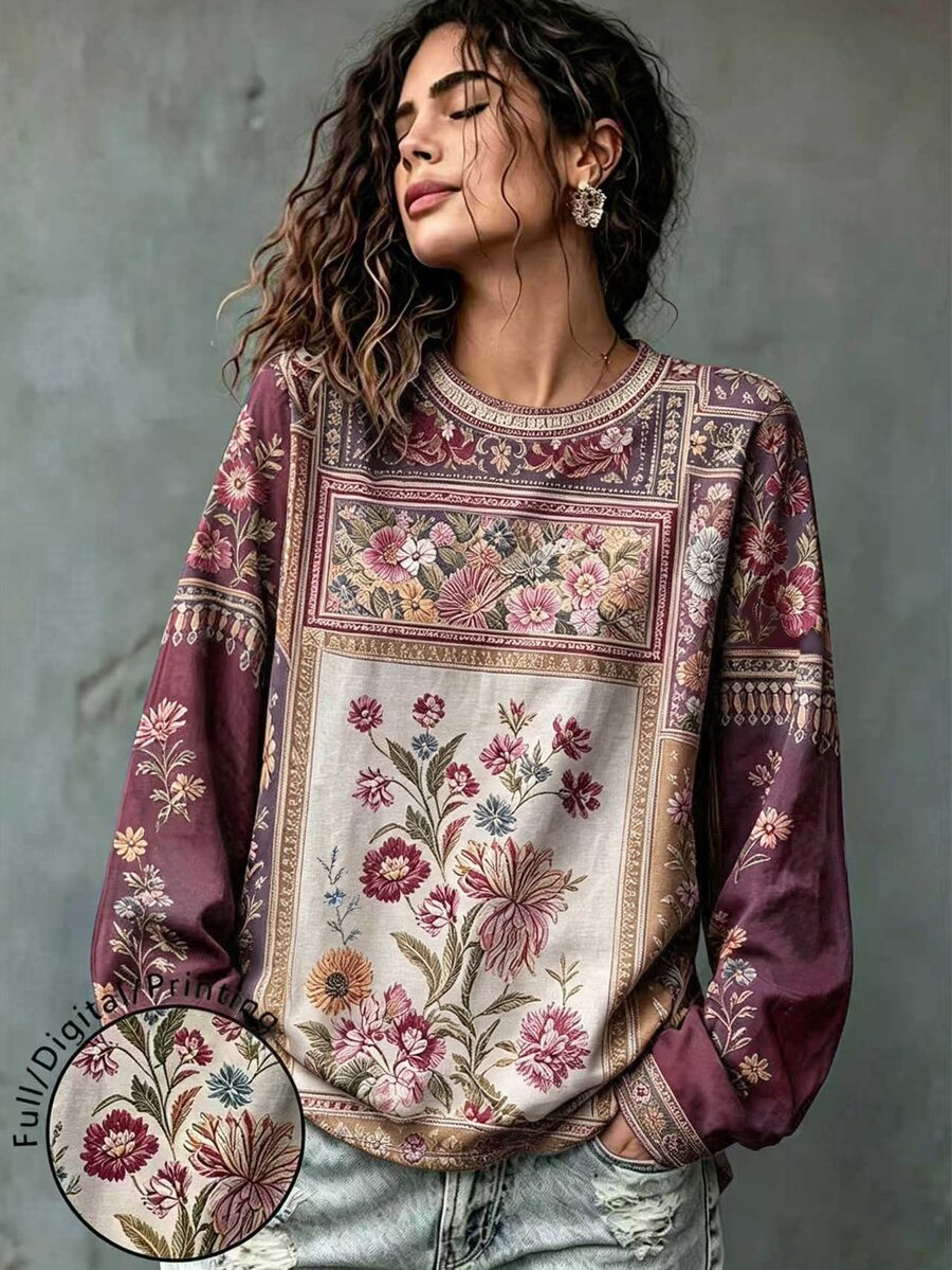 Breezaya Plus Size Autumn Casual Floral Print T-Shirt Fall - Multicolor - View 1