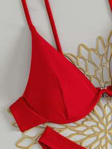 Swim Basics Summer Beach Mono Bikini Set Underwired Bra & High Cut Bottom 2 Piece Bathing Suit - Red - View 3