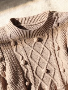 Girls' Autumn/Winter New Sweet Princess Baby Doll Style Sweater Dress, Ruffle Trim + Cable Knit Diamond Pattern Design, Cute Exquisite Nursery Brown - Khaki - View 3
