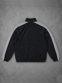 Manfinity Denimwave Men's Color Block Windbreaker Jacket, Stand Collar Zip Up Lightweight Casual Streetwear Track Jacket, Contrast Side Stripe Loose Gym Fall, Goth - Black - View 3