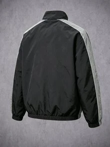 Manfinity Denimwave Men's Color Block Windbreaker Jacket, Stand Collar Zip Up Lightweight Casual Streetwear Track Jacket, Contrast Side Stripe Loose Gym Fall, Goth - Black - View 6