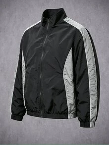 Manfinity Denimwave Men's Color Block Windbreaker Jacket, Stand Collar Zip Up Lightweight Casual Streetwear Track Jacket, Contrast Side Stripe Loose Gym Fall, Goth - Black - View 7