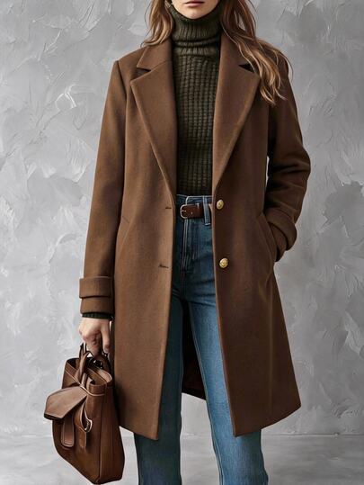 Solivie Women's Autumn/Winter Coffee Color Faux Suede Pocket Button Jacket Going Out Tops Elegant Women's Blouses