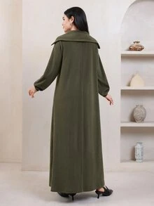 Veilorie Women's Autumn/Winter Casual Solid Color Long Green Dress - Green - View 2
