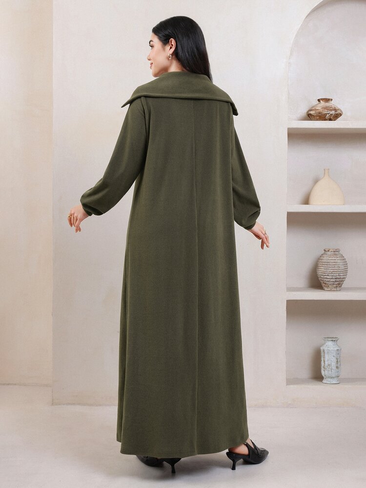 Veilorie Women's Autumn/Winter Casual Solid Color Long Green Dress - Green - View 2