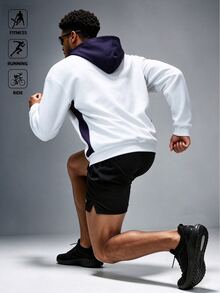 Acti Log Men's Letter Print Contrast Color Hooded Long Sleeve Sweatshirt - White - View 2