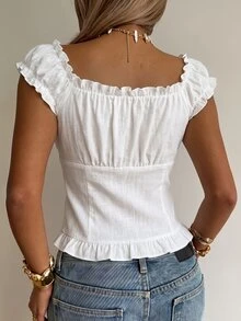 SHEIN EZwear 女款韓系街頭風鈕扣收腰性感襯衫 - 白色 - 查看 2