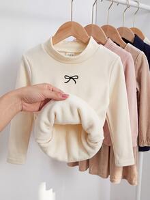 SHEIN Baby Girl Cute Versatile Knitted Thermal Lined Top, Autumn/Winter - White - View 1