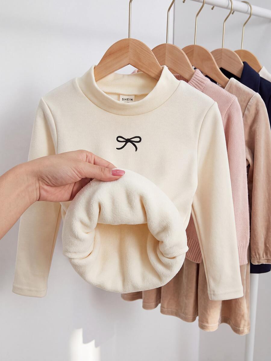 SHEIN Baby Girl Cute Versatile Knitted Thermal Lined Top, Autumn/Winter - White - View 1