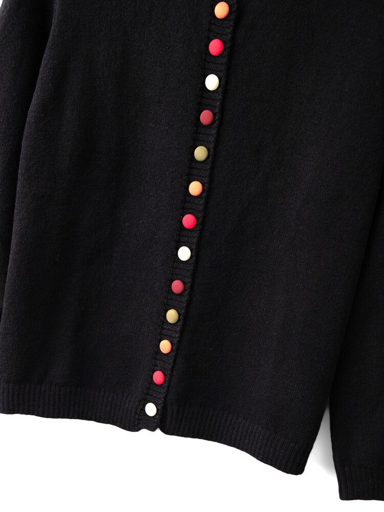 SHEIN Plus Size Casual Smart Round Neck Black Button Long Sleeve Cardigan Autumn Formal Vacation Going Out Tops Work Outfits For Women - Black - View 6