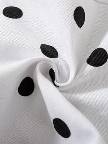 SHEIN Baby Girls Polka Dot Denim Jacket Long Sleeve Turn-Down Collar Coat Spring Autumn Fashion Outerwe - White - View 7
