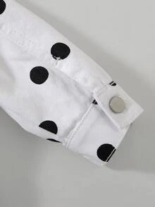 SHEIN Baby Girls Polka Dot Denim Jacket Long Sleeve Turn-Down Collar Coat Spring Autumn Fashion Outerwe - White - View 5