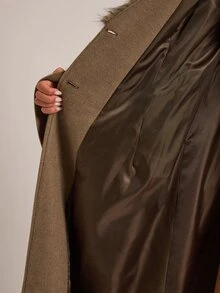 SHEIN BAE Women's Vintage Faux Fur Patchwork Button Trench Coat - Khaki - View 8