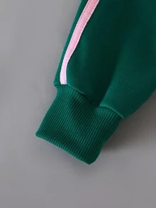 SHEIN Elladie kids Girls 2 Pieces Color Block Tracksuit Set Raglan Sleeve Zip Up Hooded Jacket Leg Pants With Side Stripes, Contrast Pink & Green Athletic Christmas Outfit - Green - View 13