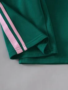 SHEIN Elladie kids Girls 2 Pieces Color Block Tracksuit Set Raglan Sleeve Zip Up Hooded Jacket Leg Pants With Side Stripes, Contrast Pink & Green Athletic Christmas Outfit - Green - View 11