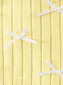 Elladie kids 女童2件套套裝 白色領口泡泡袖長袖荷葉邊上衣搭配黃色針織小蝴蝶結裝飾背心 高腰黃色長褲聖誕套裝 - 黃色 - 查看 11