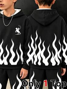 Teen Boys Sweatshirt, Suitable For Autumn/Winter Style Streetwear Cute, Comfortable And Casual, Pattern Design, Back To School Party Rave Grey - Multicolor - View 1
