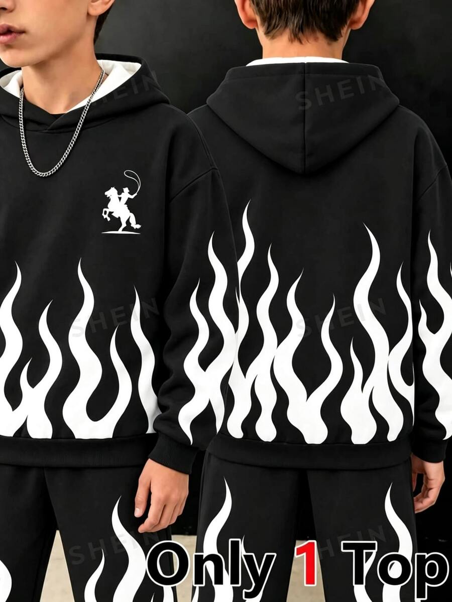 Teen Boys Sweatshirt, Suitable For Autumn/Winter Style Streetwear Cute, Comfortable And Casual, Pattern Design, Back To School Party Rave Grey - Multicolor - View 1