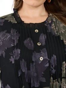 Lacomfia Plus Size Women Loose Chiffon Printed Blouse, Front Placket Detail, Half Sleeve, Lined, Suitable For Casual Occasions In Spring And Summer - Multicolor - View 6
