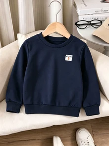 SHEIN 女童時尚休閒公主風圓領長袖運動衫，適合秋季日常穿著、7歲生日、時尚女孩、返校季，海軍藍 - 寶藍色 - 查看 4
