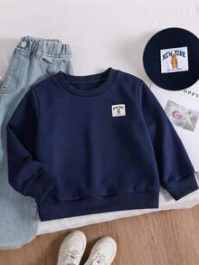 SHEIN 女童時尚休閒公主風圓領長袖運動衫，適合秋季日常穿著、7歲生日、時尚女孩、返校季，海軍藍 - 寶藍色 - 查看 8