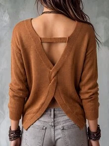 SHEIN LUNE Women's Street Fashion Long Sleeve Versatile Sweater For Daily Wear - Orange - View 2