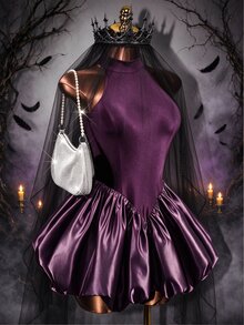 Mistrie Women's Solid Color Halter Neck Dress With Tulip Hem Party Night Dark Purple Summer Sexy - Purple - View 4