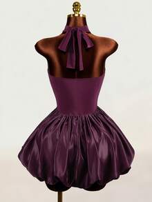 Mistrie Women's Solid Color Halter Neck Dress With Tulip Hem Party Night Dark Purple Summer Sexy - Purple - View 10