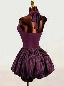 Mistrie Women's Solid Color Halter Neck Dress With Tulip Hem Party Night Dark Purple Summer Sexy - Purple - View 2