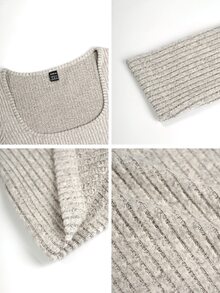 Zielony Women's Casual Versatile U-Neck Long Sleeve Knit T-Shirt, Spring/Autumn - Apricot - View 10